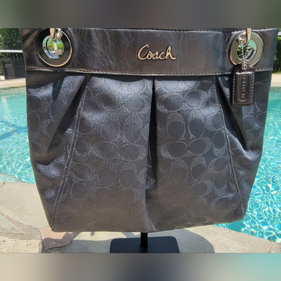 Coach Ashley Medium Jacquard Fabric Signature "C" Charcoal Crossbody Bag - Picture 8 of 16